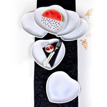 Keramika Beyaz Kalp 6 Adet 20 cm Pasta Tabağı