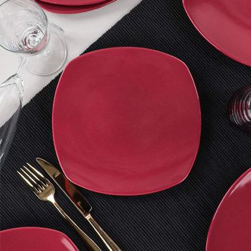 Keramika Carmen Kırmızı Köşem 22 cm 6 Adet Pasta Tabağı