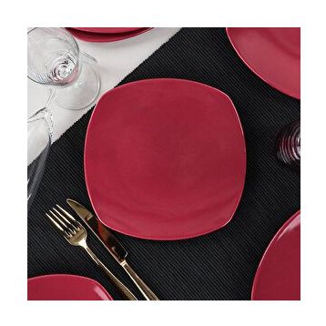Keramika Carmen Kırmızı Köşem 22 cm 6 Adet Pasta Tabağı