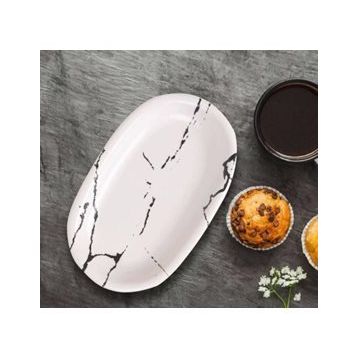 Keramika Hitit Mat Beyaz Mermer Desen 19 cm Kayık Tabak