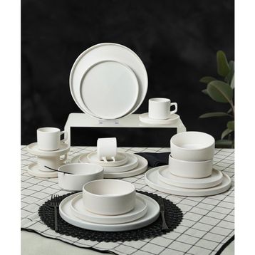 Keramika Mat Beyaz Stackable Yemek / Kahvaltı Takımı