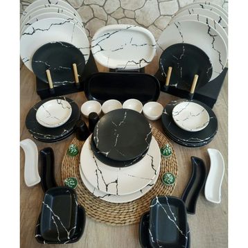 Keramika Mat Mermer Desen 43 Parça 12 Kişilik Kahvaltı Takımı