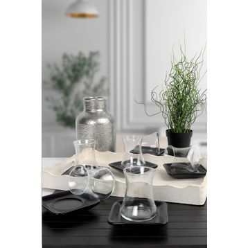 Keramika Mat Siyah 12 Parça 6 Kişilik Çay Takımı