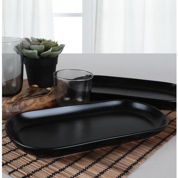 Keramika Mat Siyah Noyan 30 cm Kayık Tabağı