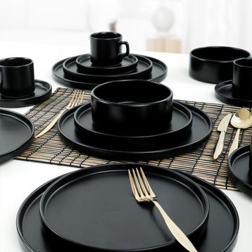 Keramika Mat Siyah Stackable 20 Parça 4 Kişilik Yemek Kahvaltı Takımı