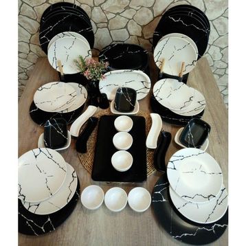 Keramika Mermer Desen 45 Parça 12 Kişilik Kahvaltı Takımı
