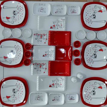 Keramika Peri Masalı Kırmızı 40 Parça Kahvaltı Takımı