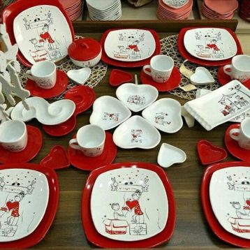 Keramika Peri Masalı Kırmızı 40 Parça Kahvaltı Takımı