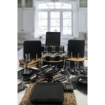 Keramika Siera Siyah 53 Parça 12 Kişilik Kare Kahvaltı Takımı