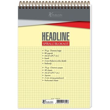 Keskin 145422 Headline A4 Spiralli Sarı Sayfa 80 Yaprak Kareli Bloknot