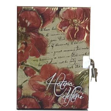 Keskin Color 120 Yaprak Kilitli ve Simli Hatıra Kırmızı Çiçek Defter