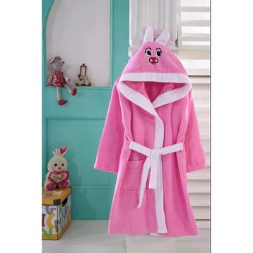 Kids Babies 6-7 Yaş Pembe Çocuk Pamuk Kapüşonlu Bornozu