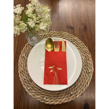 Kidspartim 12'li 40x40 cm Gold Yaldızlı Kırmızı Cepli Havuç Çiçeği Peçete