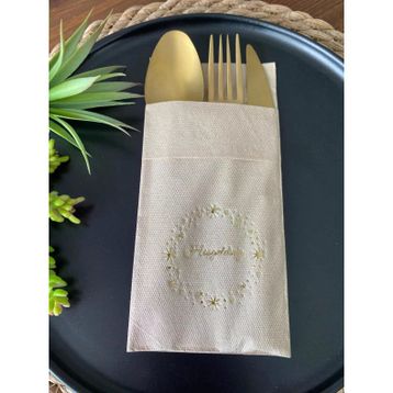 Kidspartim 12'li Gold Yaldızlı Kraft Yıldız Çerçeveli Hoşgeldiniz Cepli Peçete