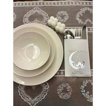 Kidspartim 12'li Gümüş Yaldızlı Beyaz Hoşgeldin Ramazan Yeni Ay Desenli Cepli Peçete