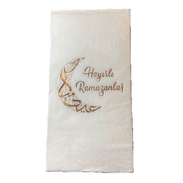 Kidspartim Gümüş Yaldızlı Hayırlı Ramazanlar Ay Desenli 16’lı Beyaz Renkli Kağıt Peçete