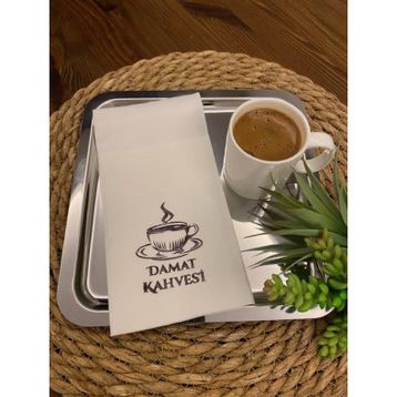 Kidspartim Siyah Yaldızlı Beyaz Damat Kahvesi Cepli Peçete