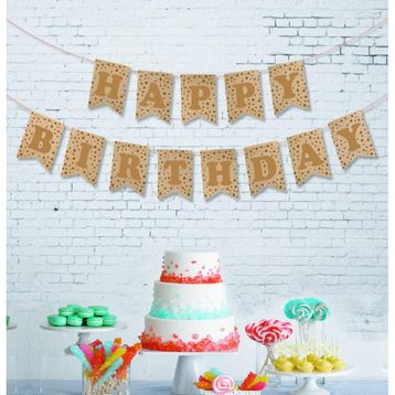 Kikajoy Happy Birthday Kraft Zemin Altın Harf Banner