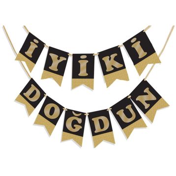 Kikajoy İyi ki Doğdun Siyah Altın Harf Banner