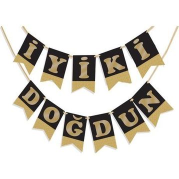 Kikajoy İyi ki Doğdun Siyah Altın Harf Banner