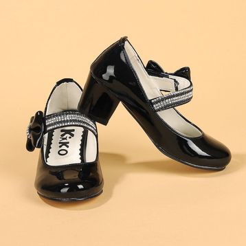 Kiko 752 Siyah Rugan 4 cm Topuk Günlük Kız Çocuk Babet