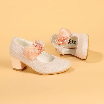 Kiko Kids Kiko 751 Pudra Simli 4 cm Topuk Günlük Kız Çocuk Babet