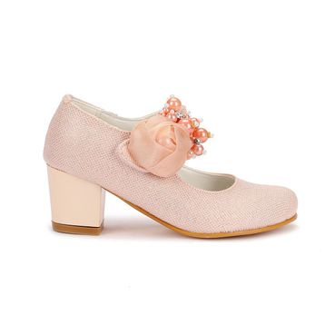 Kiko Kids Kiko 751 Pudra Simli 4 cm Topuk Günlük Kız Çocuk Babet
