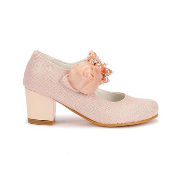 Kiko Kids Kiko 751 Pudra Simli 4 cm Topuk Günlük Kız Çocuk Babet