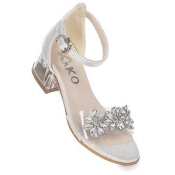 Kiko Kids Yangu Vakko Taşlı Kız Çocuk 3 cm Şeffaf Topuklu Sandalet Abiye Ayakkabı