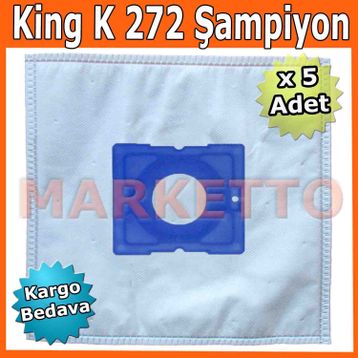 King Şampiyon K 272 Kumaş Bez 3 Katlı King 5 Adet Uyumlu Süpürge Toz Torbası