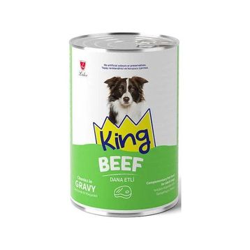 King Sos İçerisinde Et Parçacıklı Dana Etli 12x400 gr Köpek Konservesi