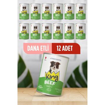 King Sos İçerisinde Et Parçacıklı Dana Etli 12x400 gr Köpek Konservesi
