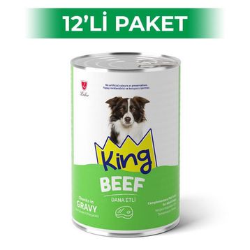 King Sos İçerisinde Et Parçacıklı Dana Etli 12x400 gr Köpek Konservesi