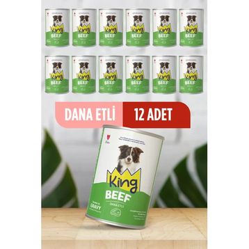 King Sos İçerisinde Et Parçacıklı Dana Etli 12x400 gr Köpek Konservesi