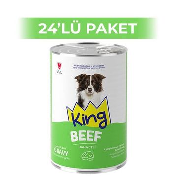 King Sos İçerisinde Et Parçacıklı Dana Etli 24x400 gr Köpek Konservesi