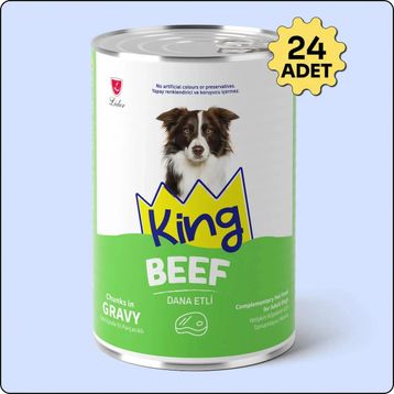 King Sos İçerisinde Et Parçacıklı Dana Etli 24x400 gr Köpek Konservesi