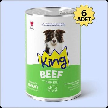 King Sos İçerisinde Et Parçacıklı Dana Etli 6x400 gr Köpek Konservesi