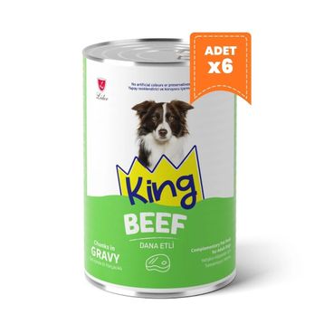 King Sos İçerisinde Et Parçacıklı Dana Etli 6x400 gr Köpek Konservesi