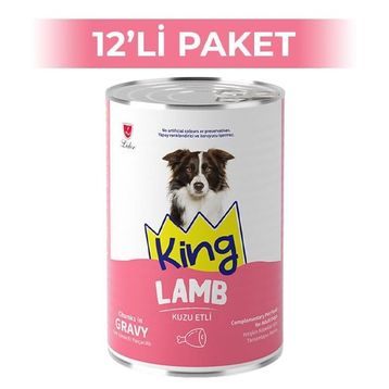 King Sos İçerisinde Et Parçacıklı Kuzu Etli 12x400 gr Köpek Konserve Maması