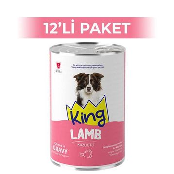 King Sos İçerisinde Et Parçacıklı Kuzu Etli 12x400 gr Köpek Konserve Maması