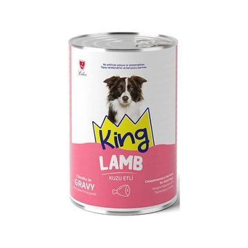 King Sos İçerisinde Et Parçacıklı Kuzu Etli 12x400 gr Köpek Konserve Maması