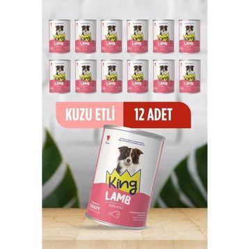King Sos İçerisinde Et Parçacıklı Kuzu Etli 12x400 gr Köpek Konserve Maması