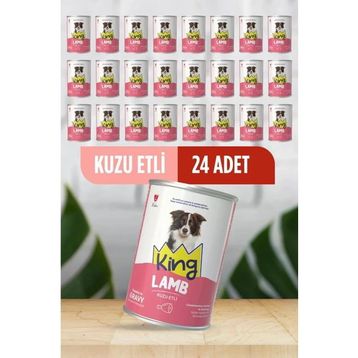 King Sos İçerisinde Et Parçacıklı Kuzu Etli 24x400 gr Köpek Konserve Maması