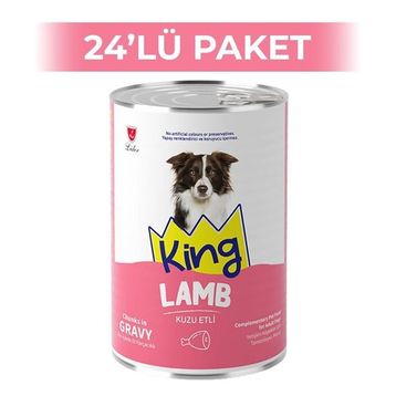 King Sos İçerisinde Et Parçacıklı Kuzu Etli 24x400 gr Köpek Konserve Maması