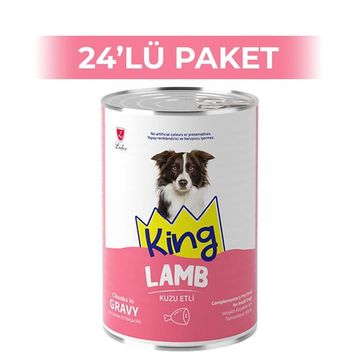 King Sos İçerisinde Et Parçacıklı Kuzu Etli 24x400 gr Köpek Konserve Maması