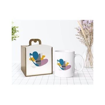 Kişiye Özel Ahşap Kutuda Pollock Style Tasarımlı Beyaz Kupa Bardak