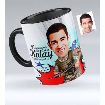 Kişiye Özel Asker Karikatürlü Siyah Kupa