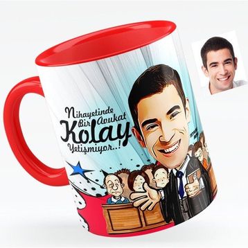 Kişiye Özel Bay Avukat Karikatürlü Kırmızı 2 Kupa Bardak