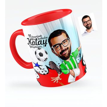 Kişiye Özel Bay Futbolcu Yeşil Beyaz Karikatürlü Kırmızı 1 Kupa Bardak