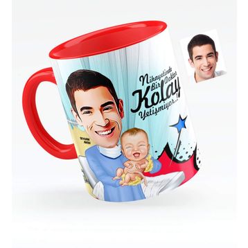 Kişiye Özel Bay Kadın Hastalıkları ve Doğum Uzmanı Karikatürlü Kırmızı 1 Kupa Bardak
